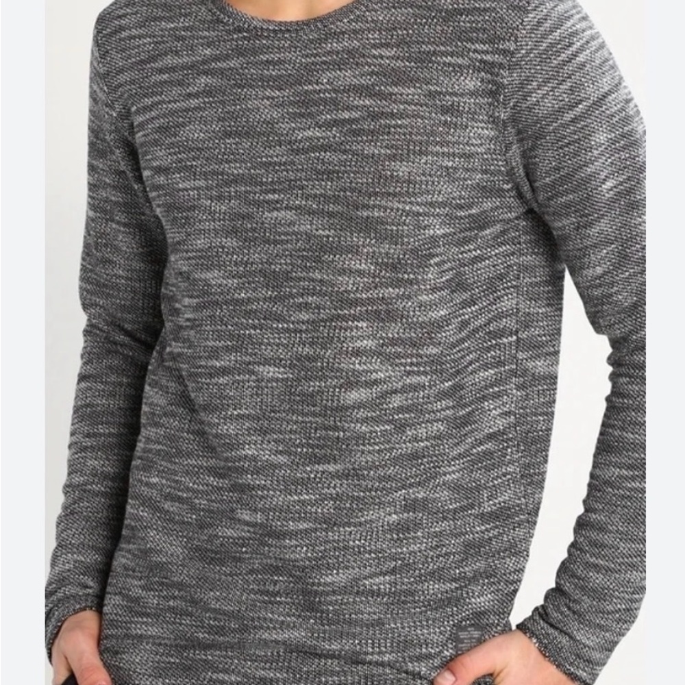 Mens Jack & Jones Dark Molted Gray Knit Jumper Pullover Sweater Medium M Cotton
